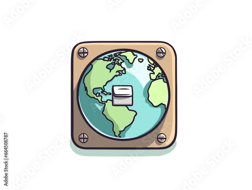 Doodle Earth with switch in off position, cartoon sticker, sketch, vector, Illustration, minimalistic