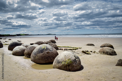Fotografia The Moeraki Boulders on New Zealand's west coast are extraordinary round stone formations on the beach