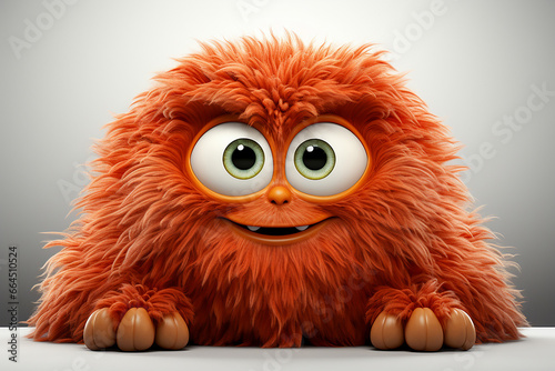 A cute furry red monster isolated on background.Fluffy plush toy for kids.