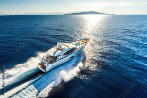 yacht qui navigue à vive allure en mer près des côtes, mer calme ciel bleu