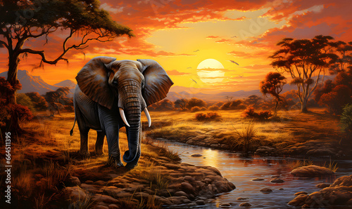 Serene Splendor, African Wildlife Embracing Nature's Radiance © ELmidoi-AI