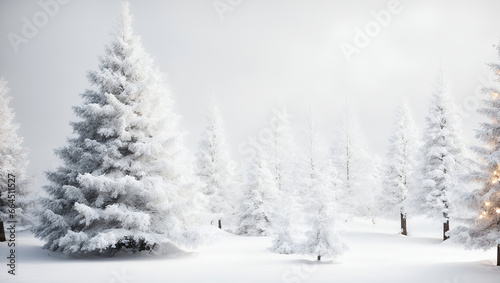 Christmas tree in a snow background with copy space as a festive winter holiday and new year. Generative AI