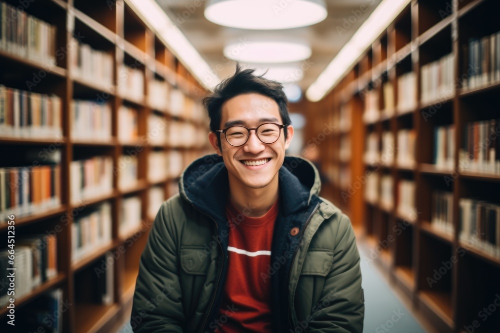 Portrait of a young male student in a library Portrait of a young male student in a library