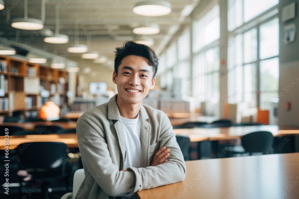 Portrait of a young male student in a library Portrait of a young male student in a library