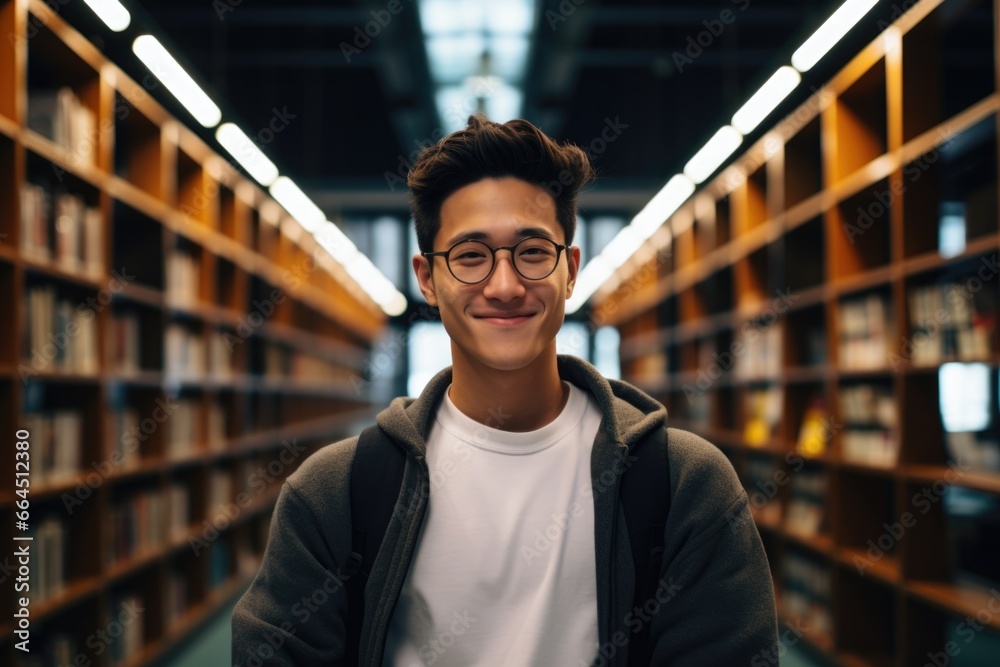 Portrait of a young male student in a library Portrait of a young male student in a library
