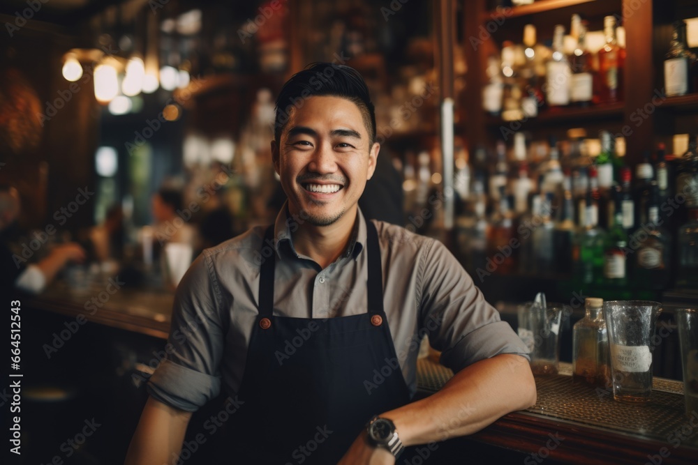 Portrait of a smiling young waiter in a bar Portrait of a smiling young waiter in a bar