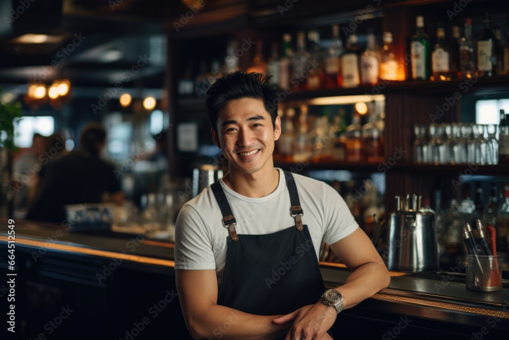 Portrait of a smiling young waiter in a bar