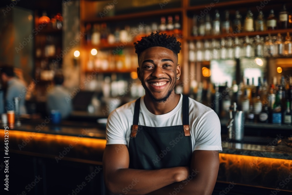 Portrait of a smiling young waiter in a bar Portrait of a smiling young waiter in a bar