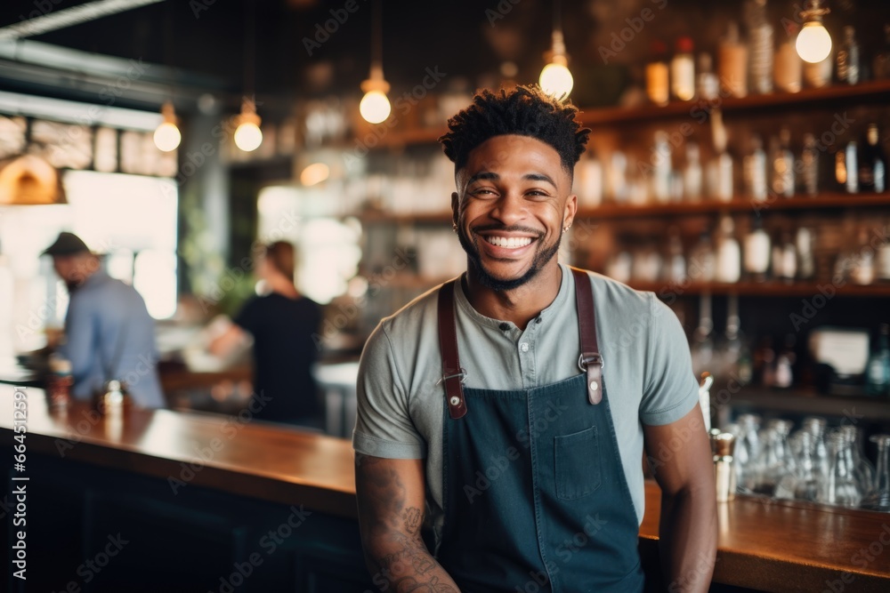 Portrait of a smiling young waiter in a bar