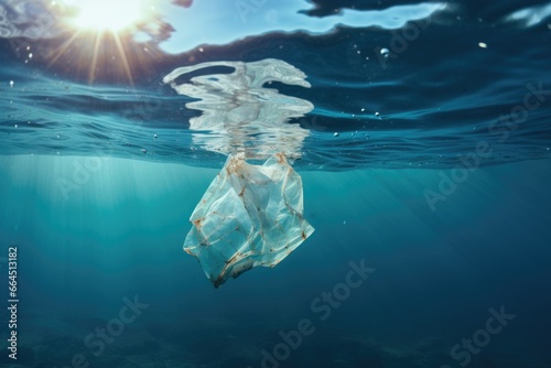 Plastic Bag Drifting in Ocean Waters: Environmental Concern photo