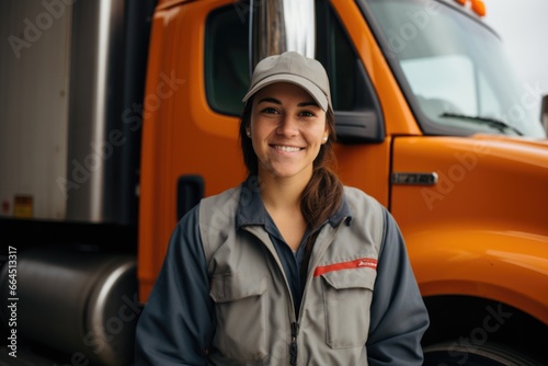 Portrait of a smiling female truck driver in the parking lot