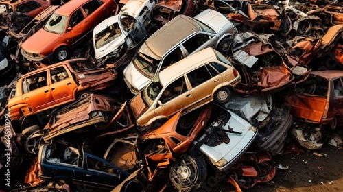 Generative AI, Car dump with a lot of broken used cars © DELstudio