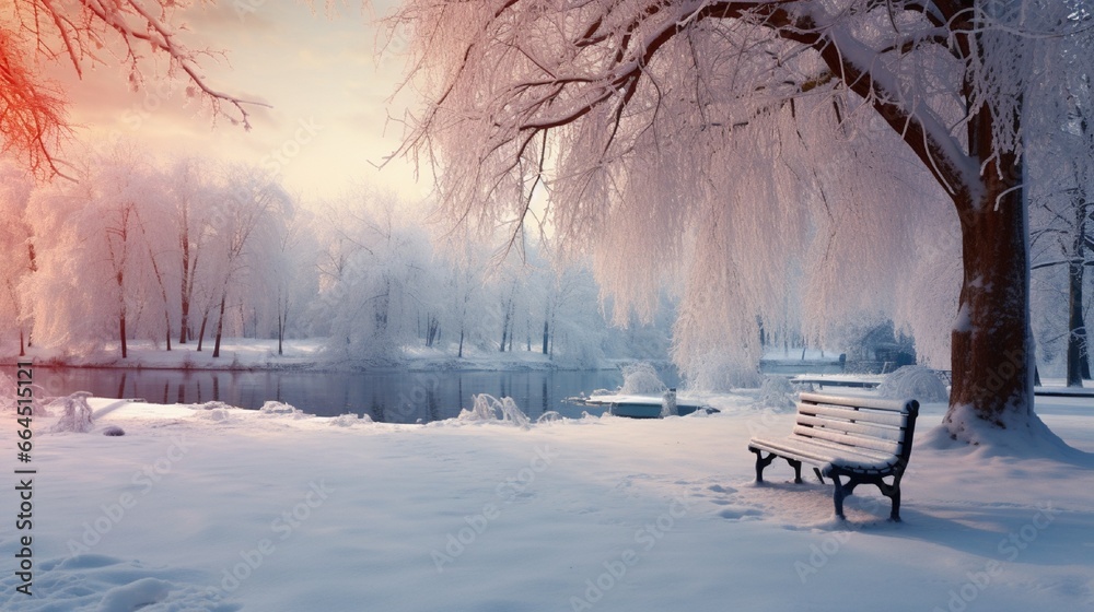 Beautiful winter scene in the park