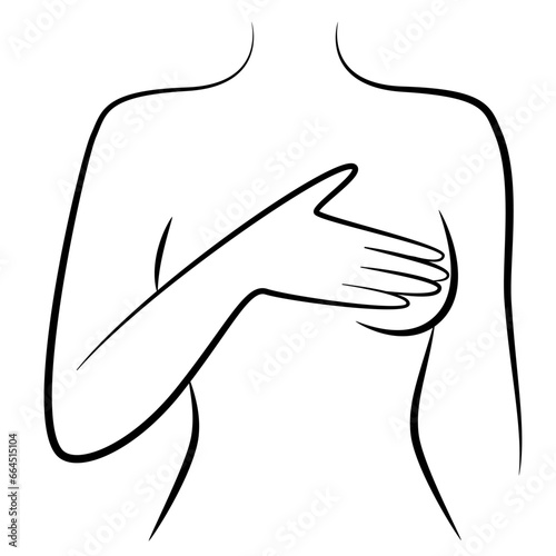 Silhouette of woman covering breasts line illustration