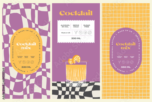 Vector hand drawn cocktail packaging label design template set for cafe or restaurant. Vector beverage package badges set