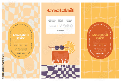 Vector hand drawn cocktail packaging label design template set for cafe or restaurant. Vector beverage package badges set