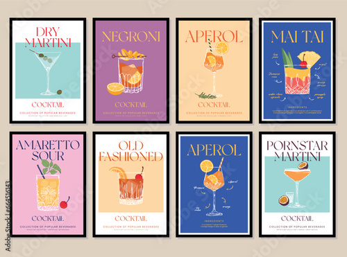 Leinwand Poster Set of printable posters of cocktail illustrations
