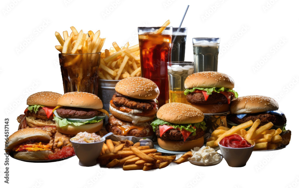 Tasty Fast Food Collection Isolated on Transparent Background PNG.