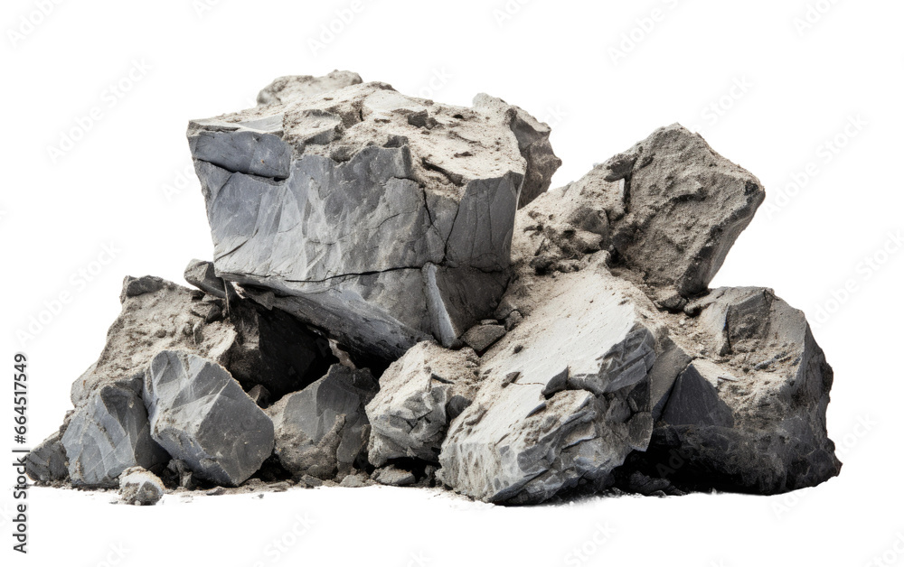 Pieces of Grey Concrete Fragments Isolated on Transparent Background PNG.