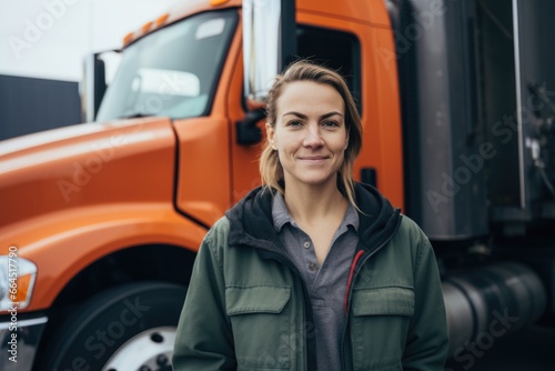 Portrait of a smiling female truck driver in the parking lot