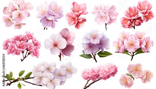 Sets of amazing Japanese flowers and nature elements, set of various types of Sakura and Kiku, Plum Blossoms, Iris isolated on white background © David Lim 
