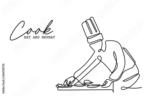 line art of a chef in hat. Vector art. Poster design ideas and elements. Culinary art. Chef tossing wok.