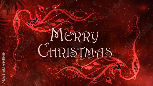 Merry Christmas Filigrees on Red with Pines features a Merry Christmas message with white filigrees and pine branches on a deep red background, Not A.I. generated.
