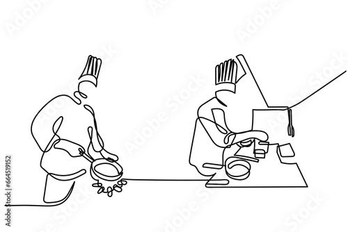 Continuous line art of process of cooking . Chef working in Kitchen. Creativity involved in cookery. Vector art. Chefs in kitchen