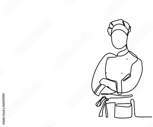 Chef line art. Continuous line art of process of cooking . Chef working in Kitchen. Creativity involved in cookery. 