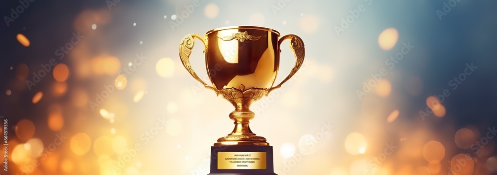 Champion golden trophy for winner background. Success and achievement concept.