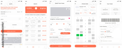 Train Ticket, Railway Travel Booking and Search Trips Mobile App UI Kit Template