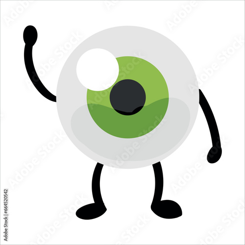 Funny human eye waving hand on white background