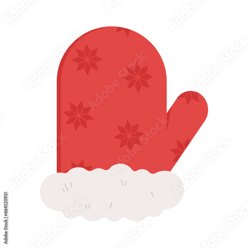 Warm red mitten on white background