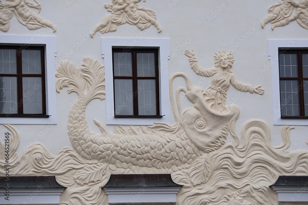 
A detail of a decorated fasade of a villa in Pardubice square, Czech Republic