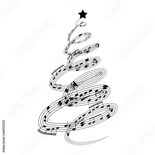 Christmas tree made of music notes on white background