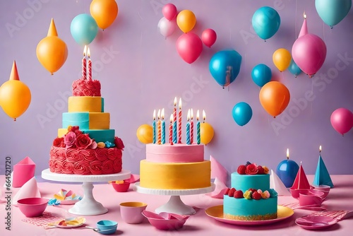 birthday cake with candles and balloons generative AI tool
