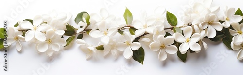 Jasmine flowers on white surface. © Md