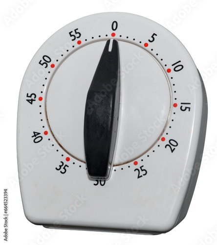 white vintage analog cooking timer on a transparent background