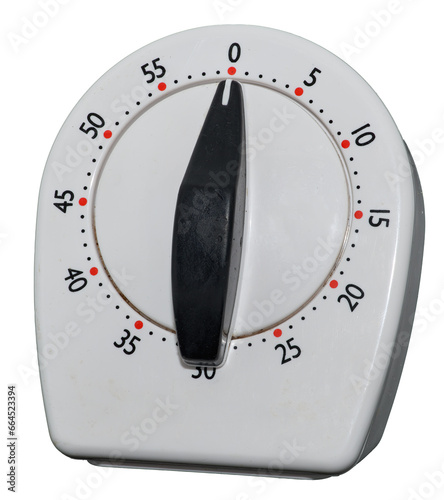 white vintage analog cooking timer on a transparent background photo