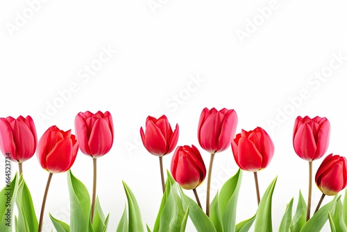 Red tulips isolated on white background.