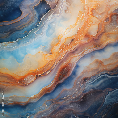 Fondo con detalle y textura de superficie de marmol con vetas y tonos azules y anaranjados photo