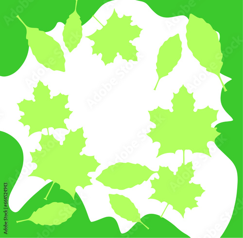 Group of green leaves on green background, illustration, lots of leaves, lots of leaves, flying leaves in the background, vector, flat pattern