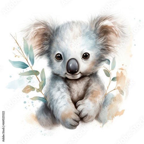 Watercolor fantasy Baby Koala clip art isolated white background.