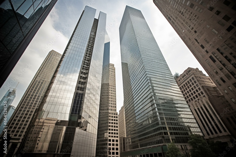 Contemporary business towers by Wall Street. Generative AI