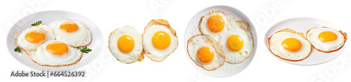 Collection of delicious sunny-side-up eggs, cut out
