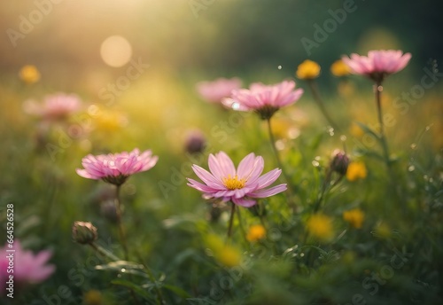 Beautiful blurred close up at meadow flower nature with blooming glade © Jasmine