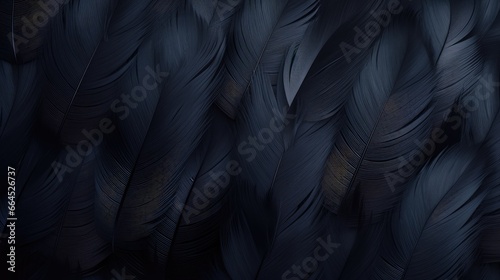 Black wing feathers detail, abstract dark background. Black feather texture