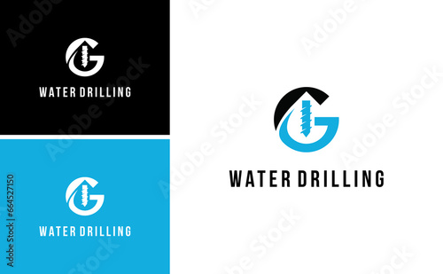 emblem of water well drilling logo with letter g vector illustration