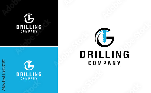 emblem of water well drilling logo with letter g vector illustration