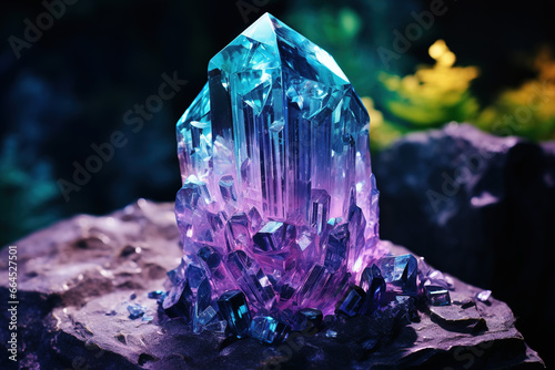 Alexandrite stone Sparkling clear in night sky background photo